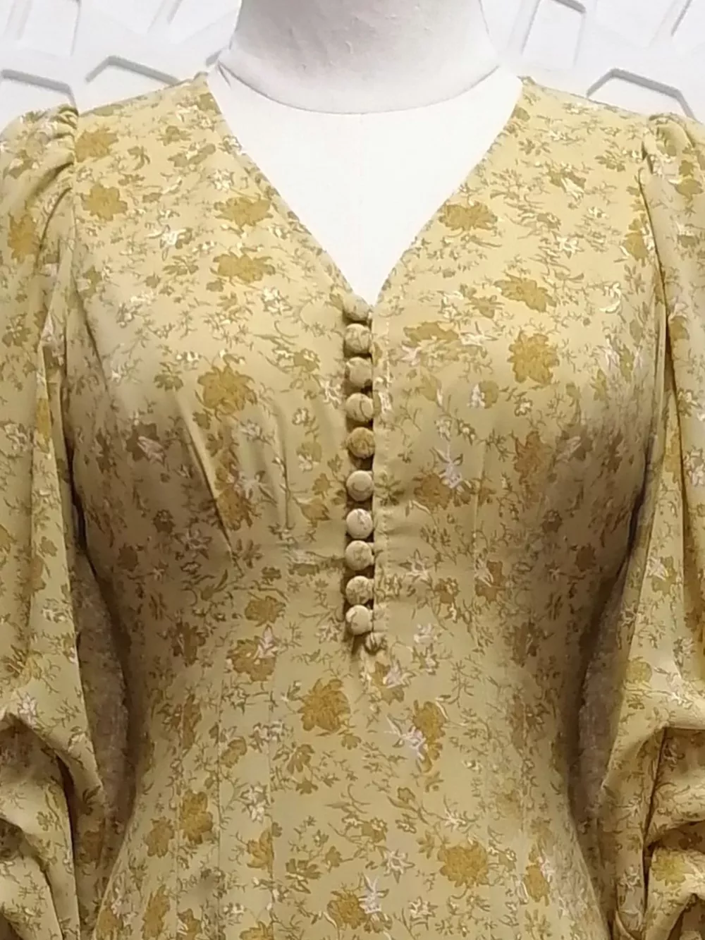 Vintage Floral Print V-Neck Long Sleeve Button-Down Midi Dress, image 9