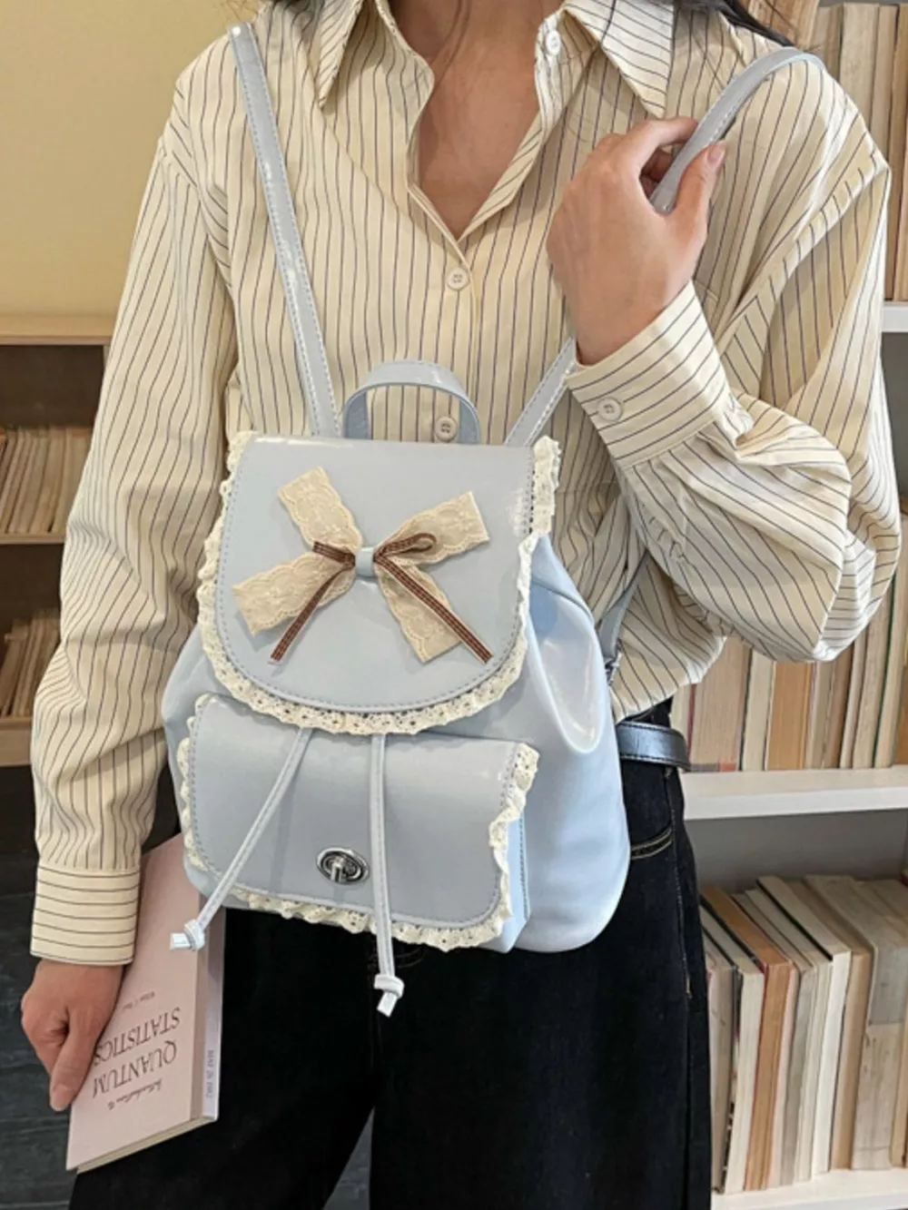 Lace Bowknot Decor Backpack Bag, image 4