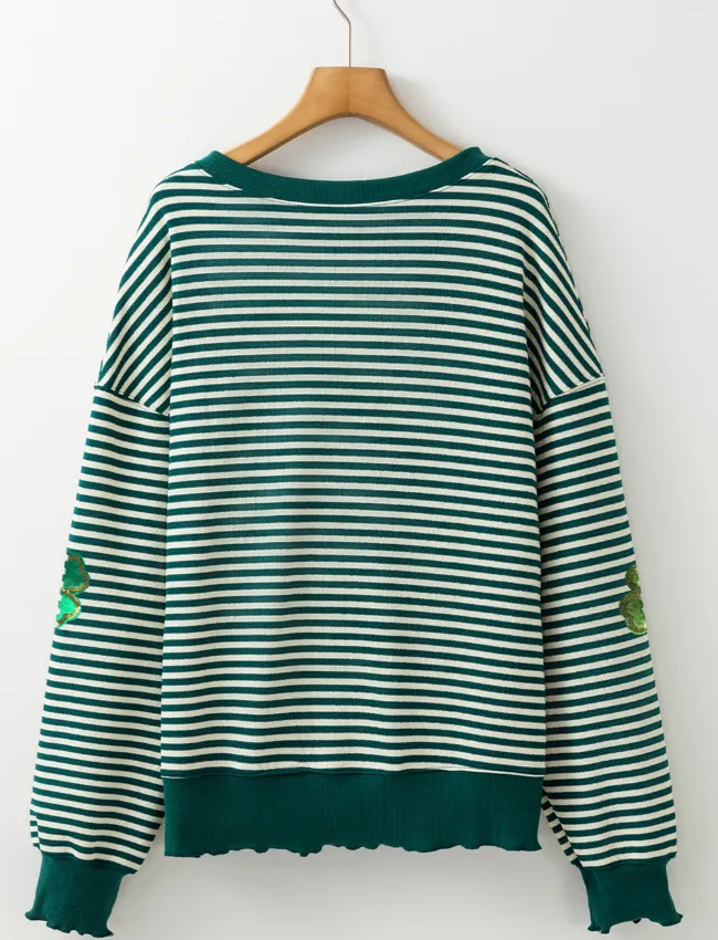 Stripe Lucky Clover Drop Shoulder Sweatshirt, image 3