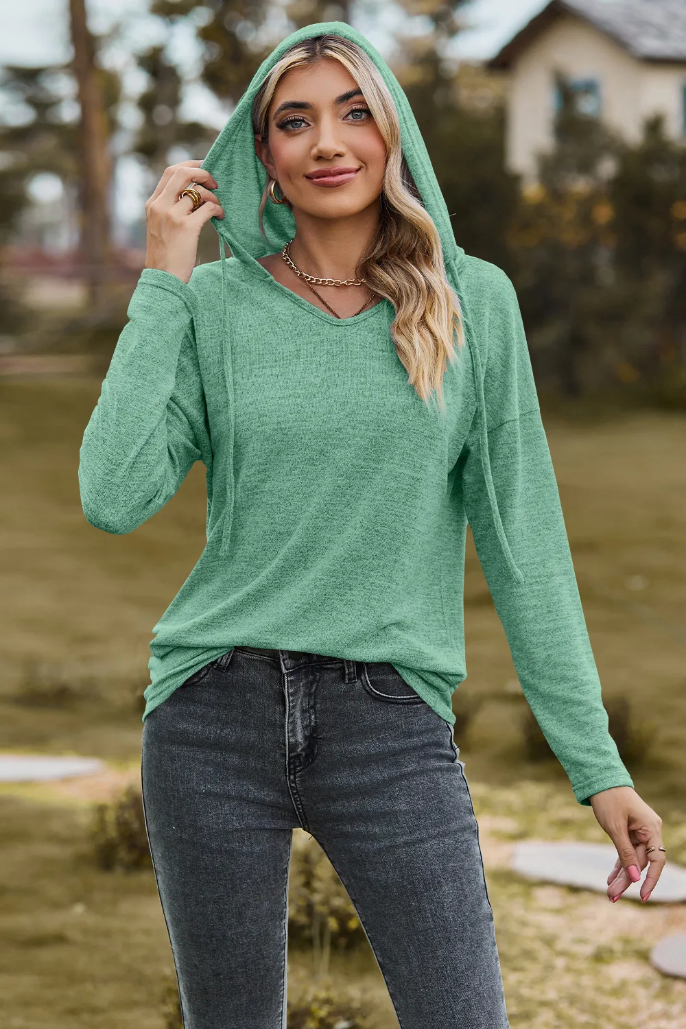Drawstring Dropped Shoulder Hooded T-Shirt, image 22