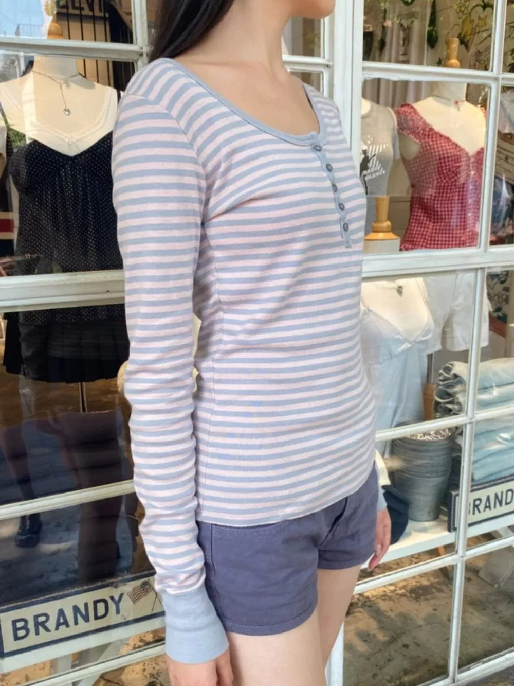 Striped Long Sleeve Henley T-Shirt, image 9