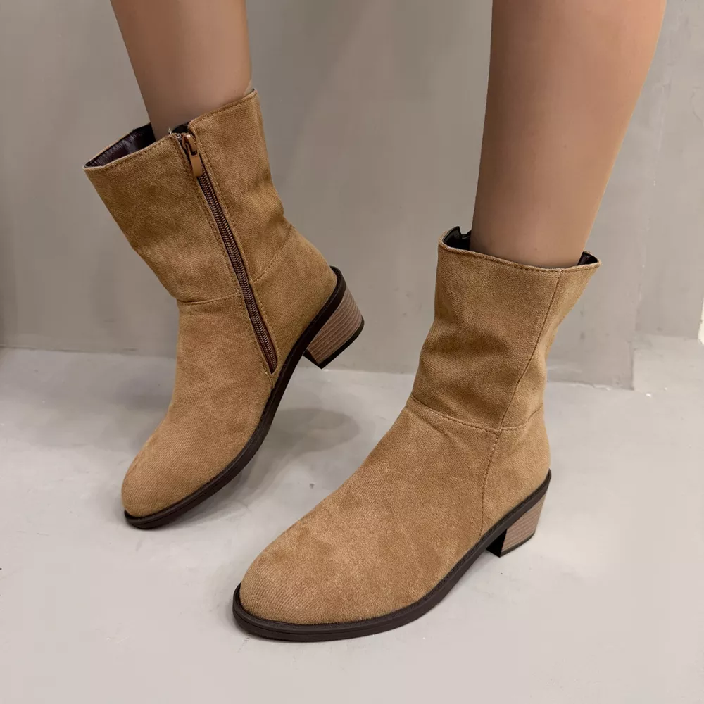 Round Toe Block Heels Ankle Boots, image 4