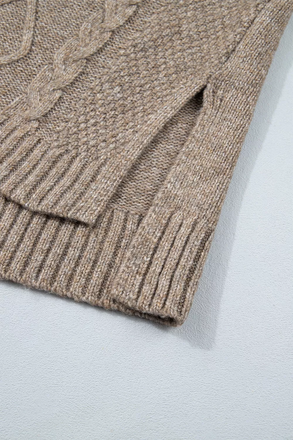 High Neck Drop Shoulder Cable Knit Regular Length Sweater, image 9