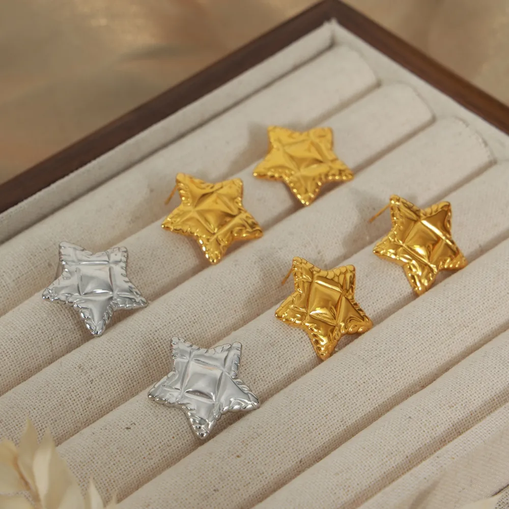 Titanium Steel Star Stud Earrings, image 7