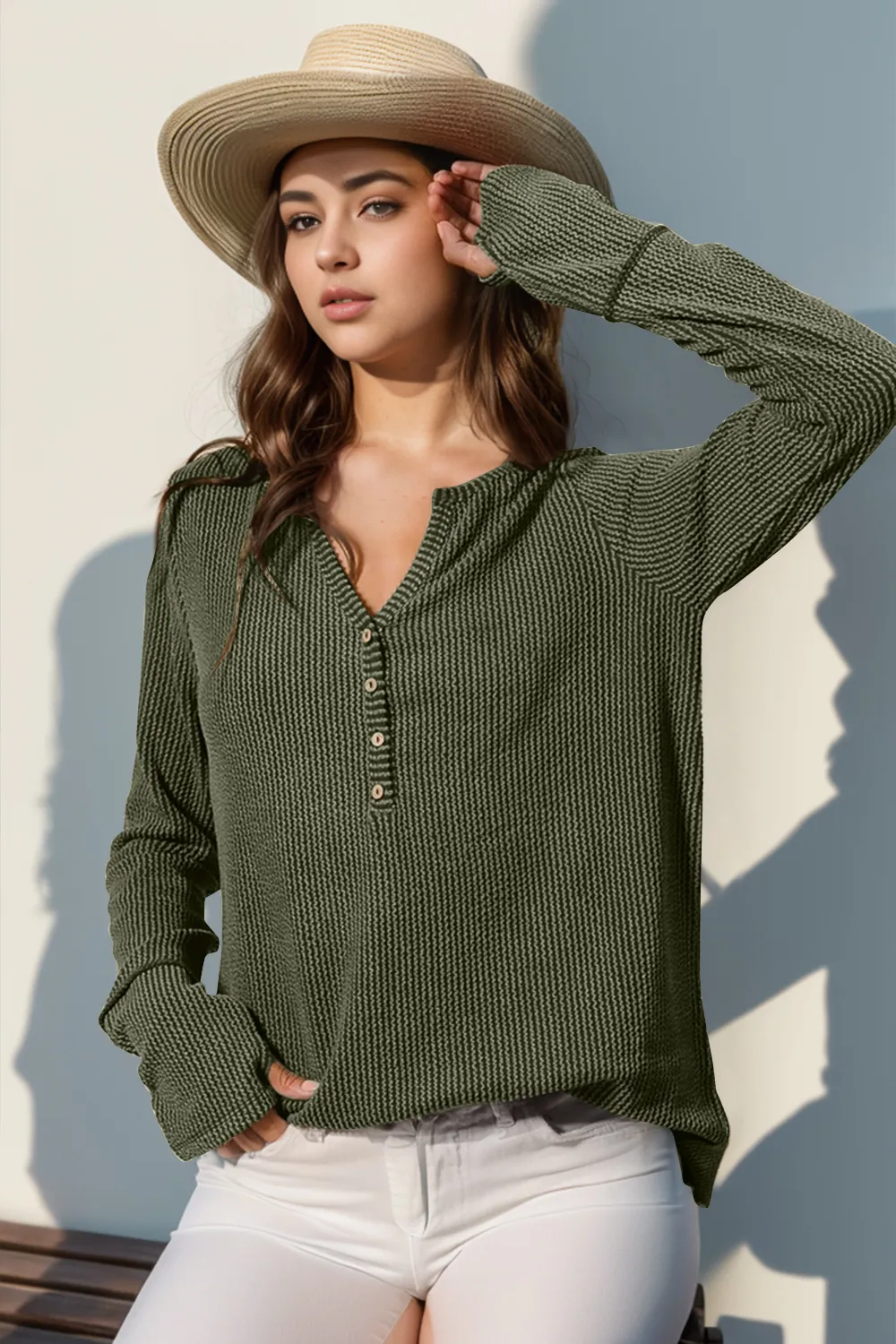Full Size Notched Thumbhole Long Sleeve T-Shirt, image 5