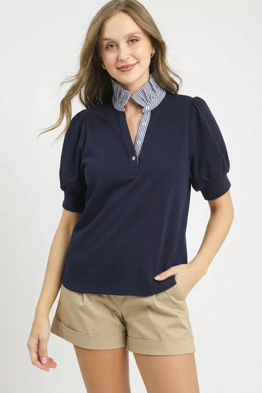 Striped Collar Popover Top, image 2