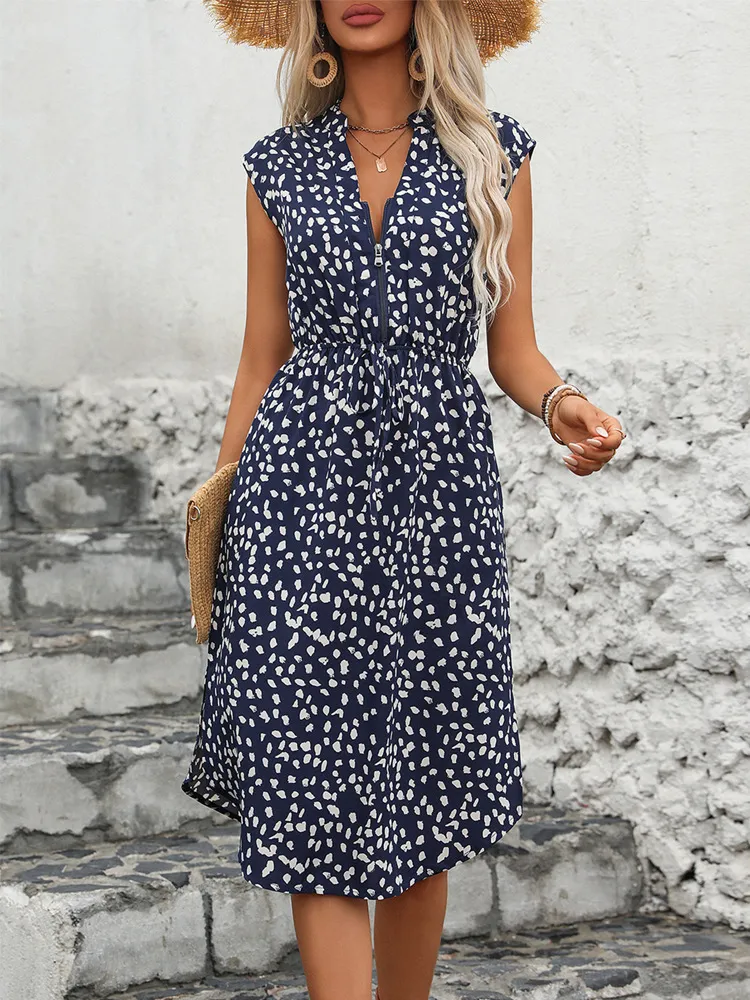 Slit Printed Cap Sleeve Dress, image 2