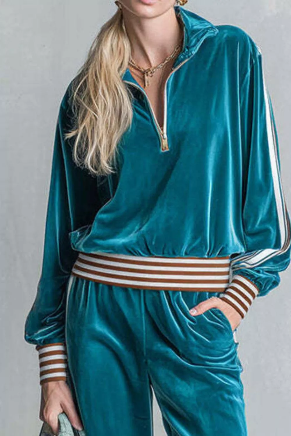 Striped Half Zip Top and Pants Set, image 3