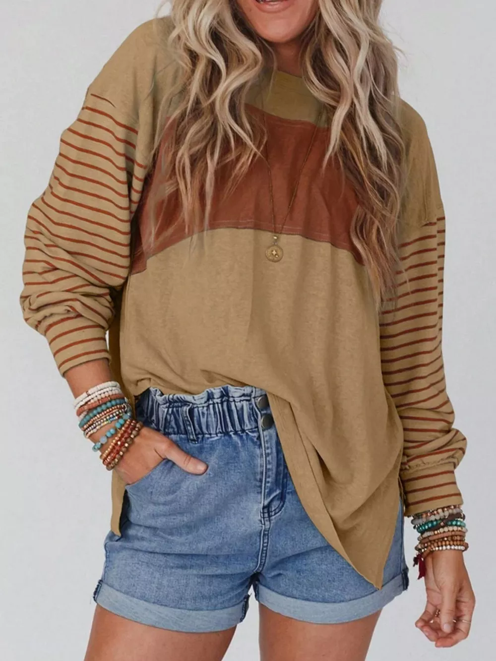 Striped Color Block Long Sleeve T-Shirt, image 8