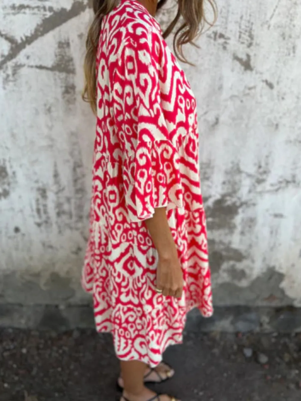 Full Size Printed Notched Half Sleeve Dress Plus Size, image 4