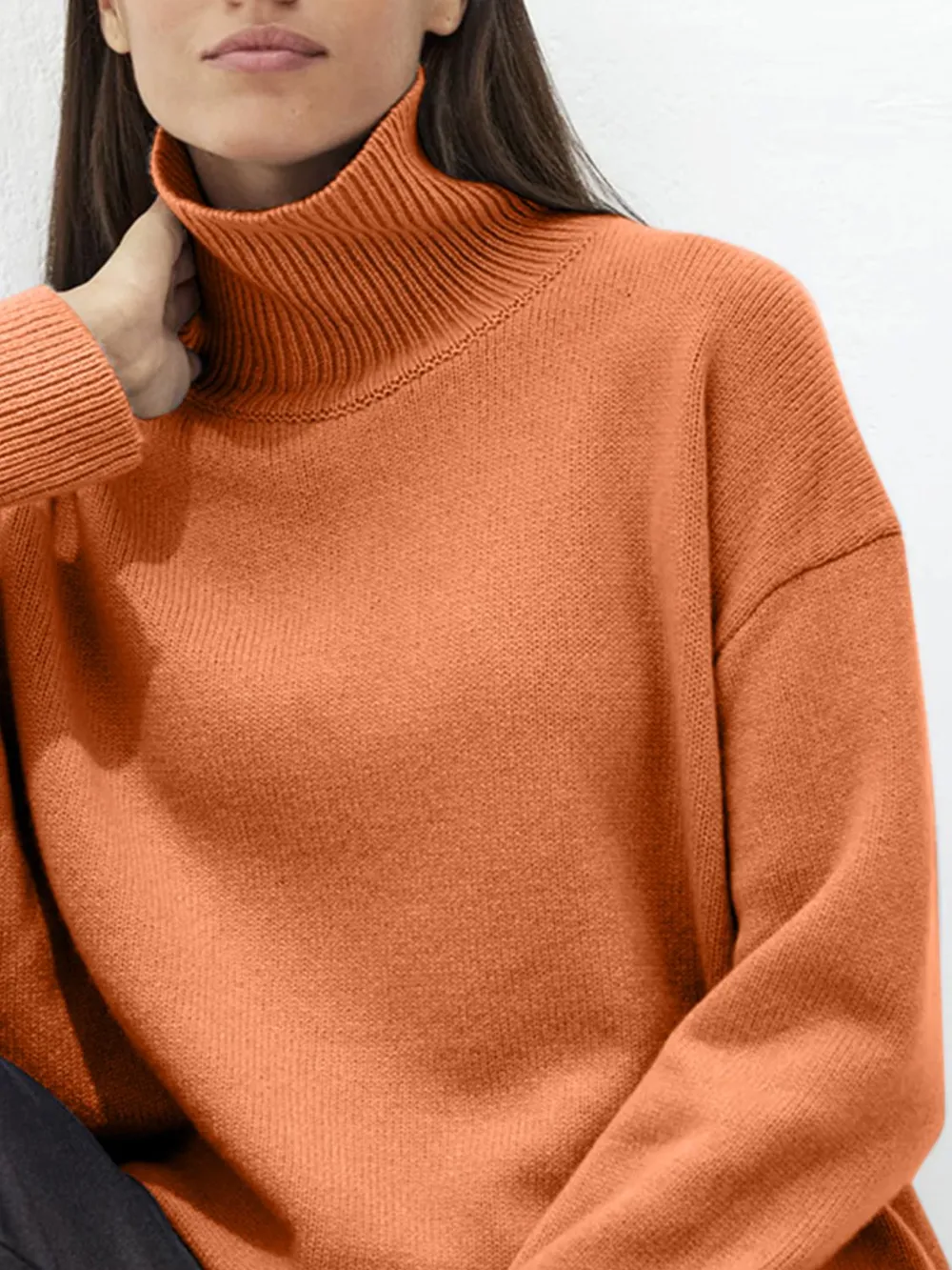 Turtleneck Drop Shoulder Long Sleeve Sweater, image 13