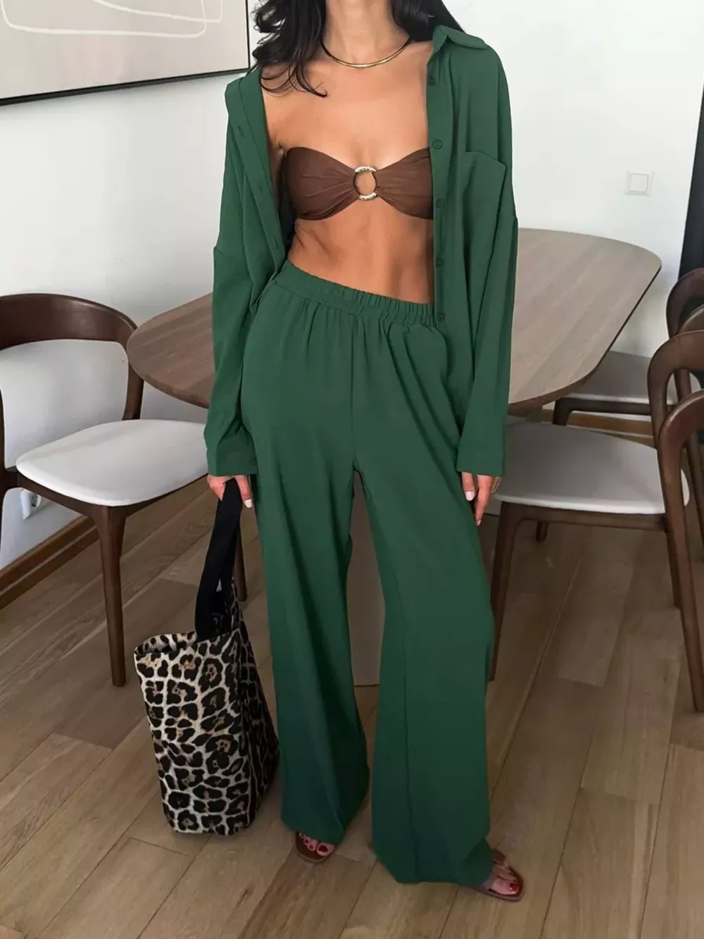 Relaxed Fit Shirt and Wide Leg Pants Set, image 17