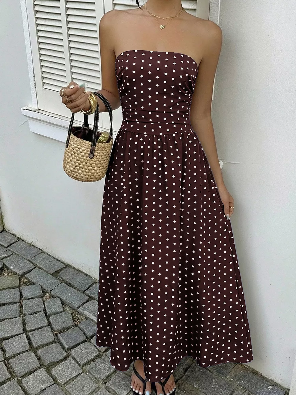 Polka Dot Tube A-Line Dress, image 2