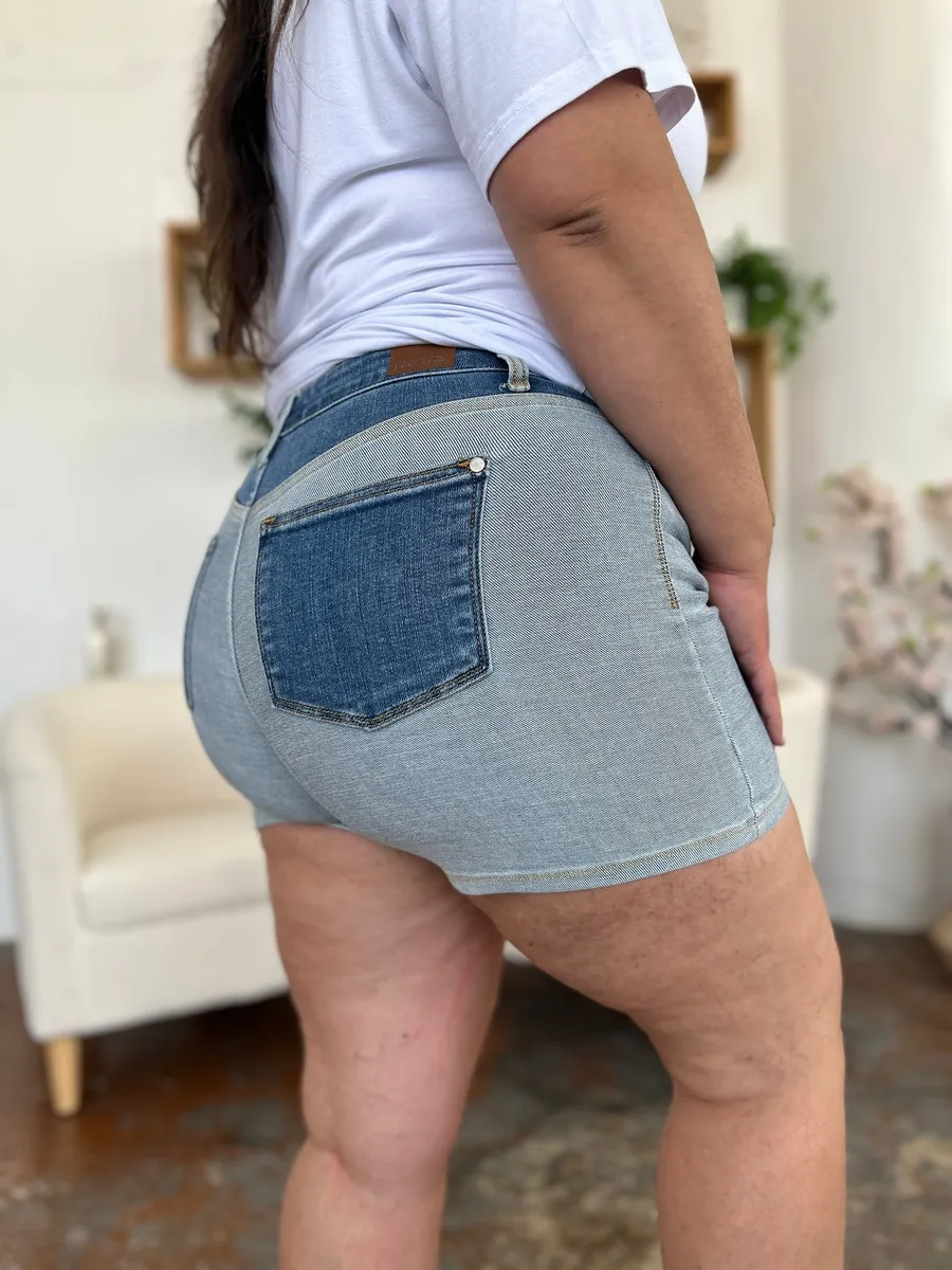 Full Size Color Block Denim Shorts, image 2