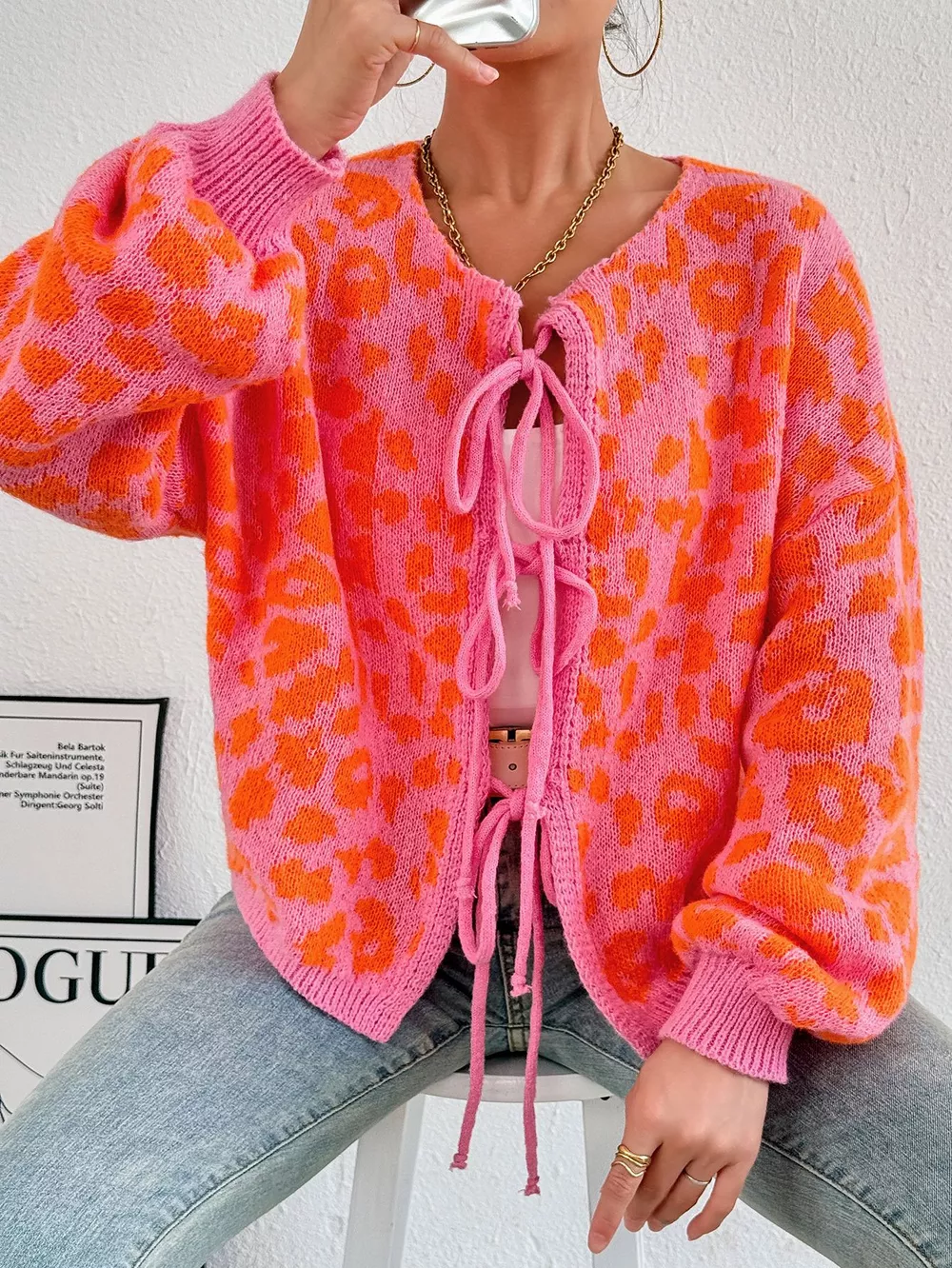 Leopard Tie Front Cardigan, image 4