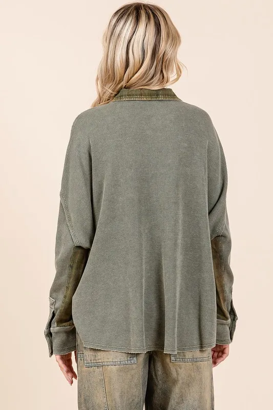 Mineral Washed Plaid Button Down Shacket, image 5