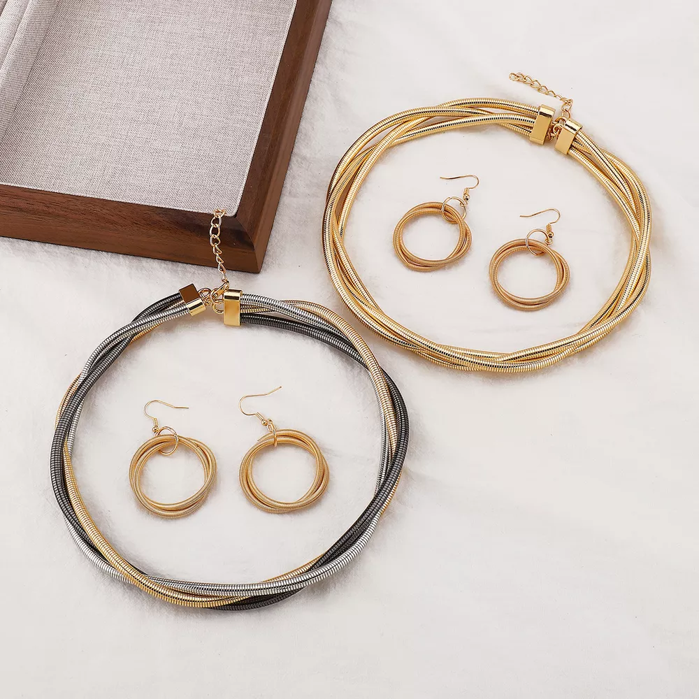 Multi-Layered Earrings and Necklace Jewelry Set, image 2