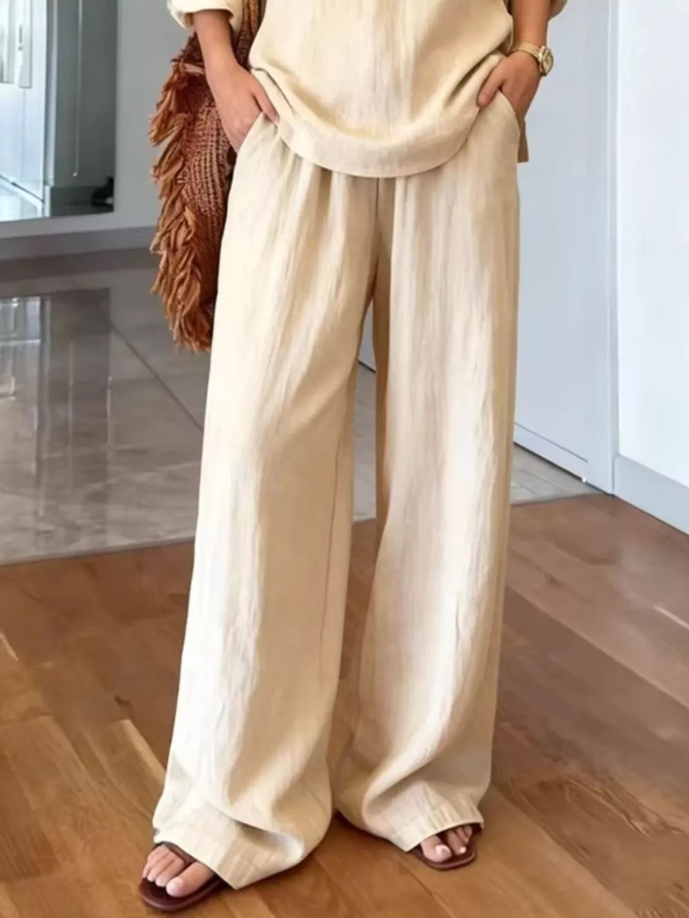 V-Neck Top and Wide-Leg Pants Set, image 5