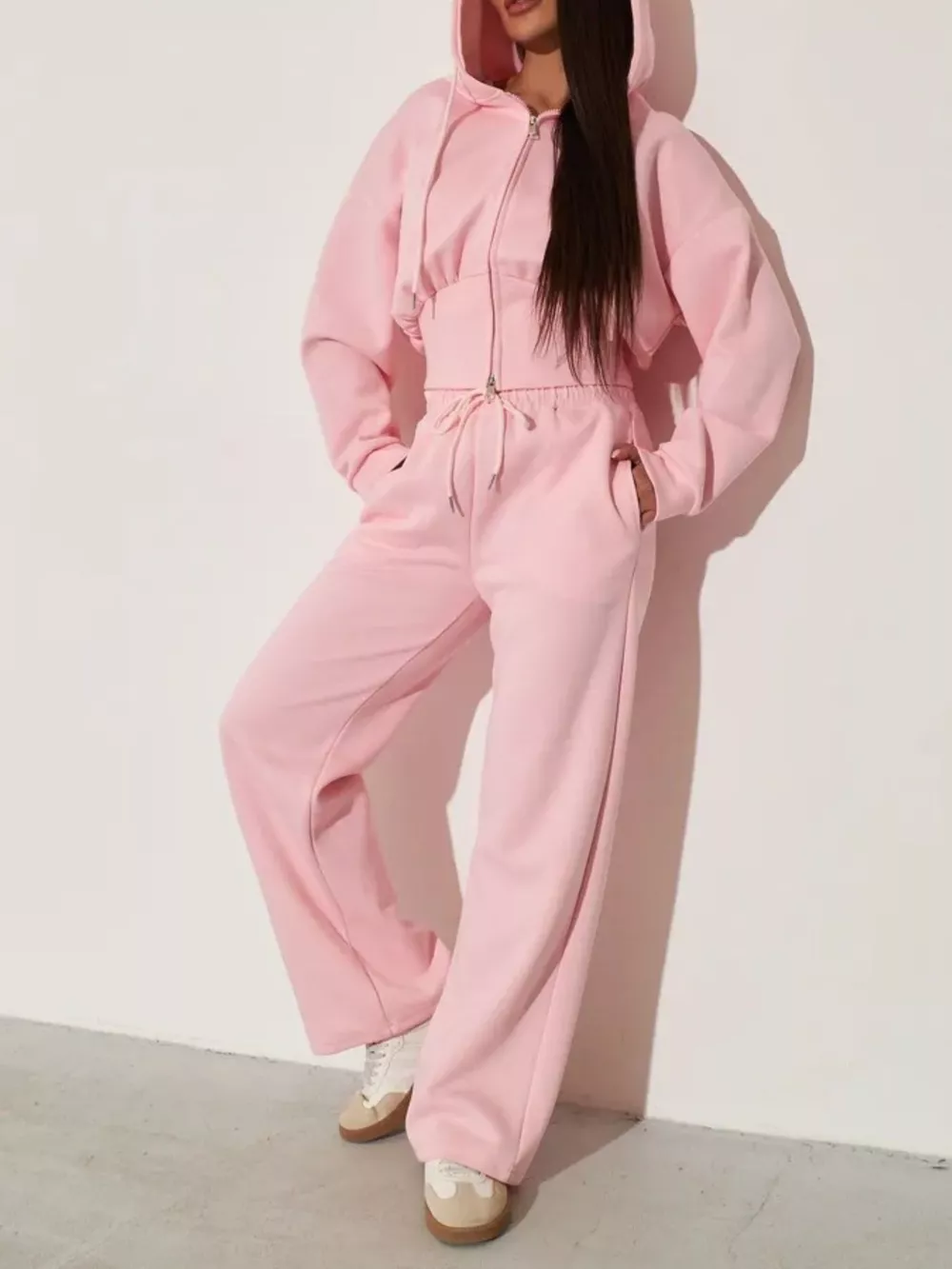 Zip-Up Hoodie and Wide-Leg Pants Set, image 36