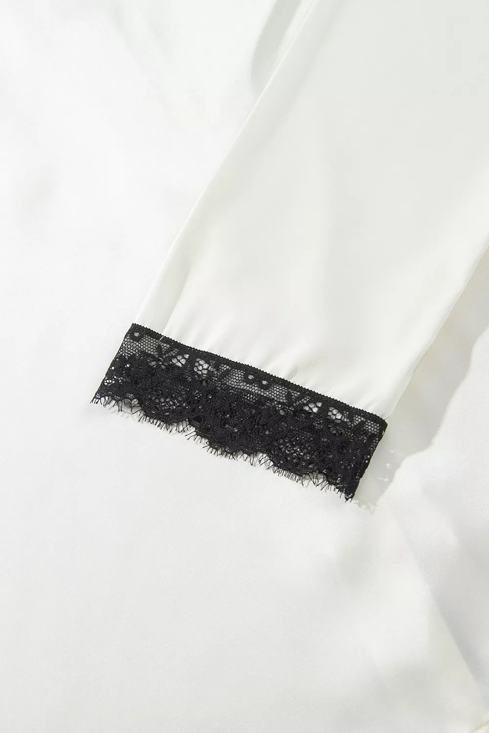 Long Sleeve Lace Trim Button Front Pajama Set, image 9