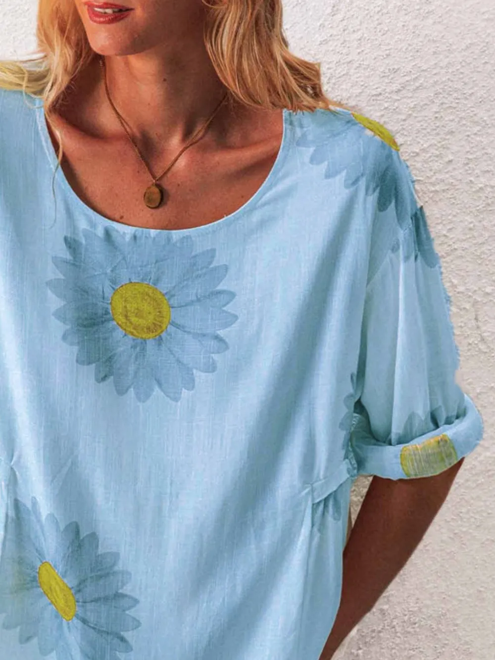 Full Size Flower Round Neck Half Sleeve T-Shirt Plus Size, image 7