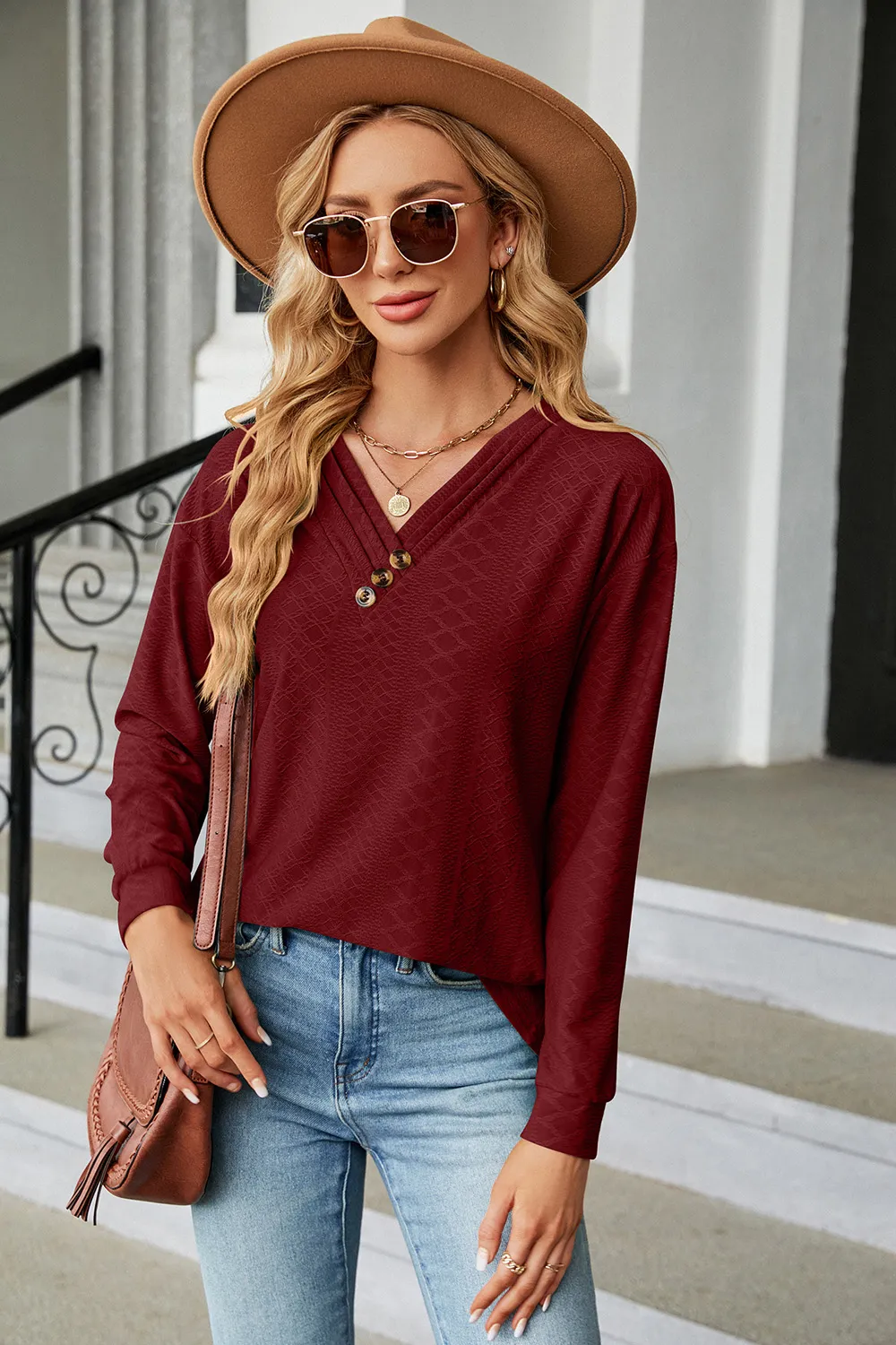 V-Neck Long Sleeve T-Shirt, image 16