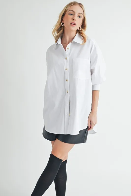 High-Low Collared Neck Drop Shoulder Shirt, image 2