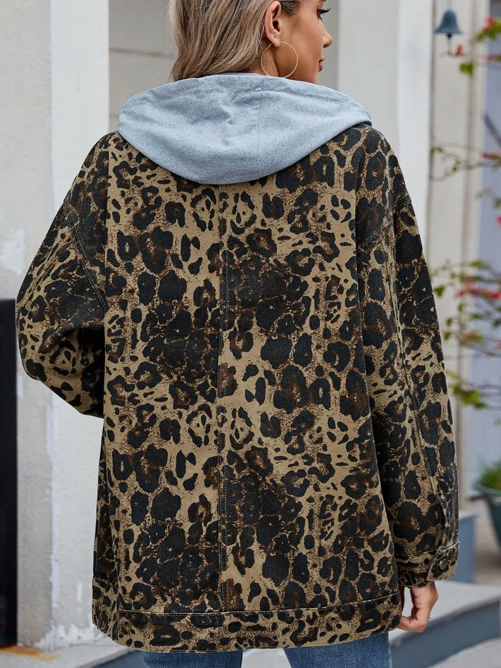 Oversized Button Up Denim Jacket with Hood, image 2