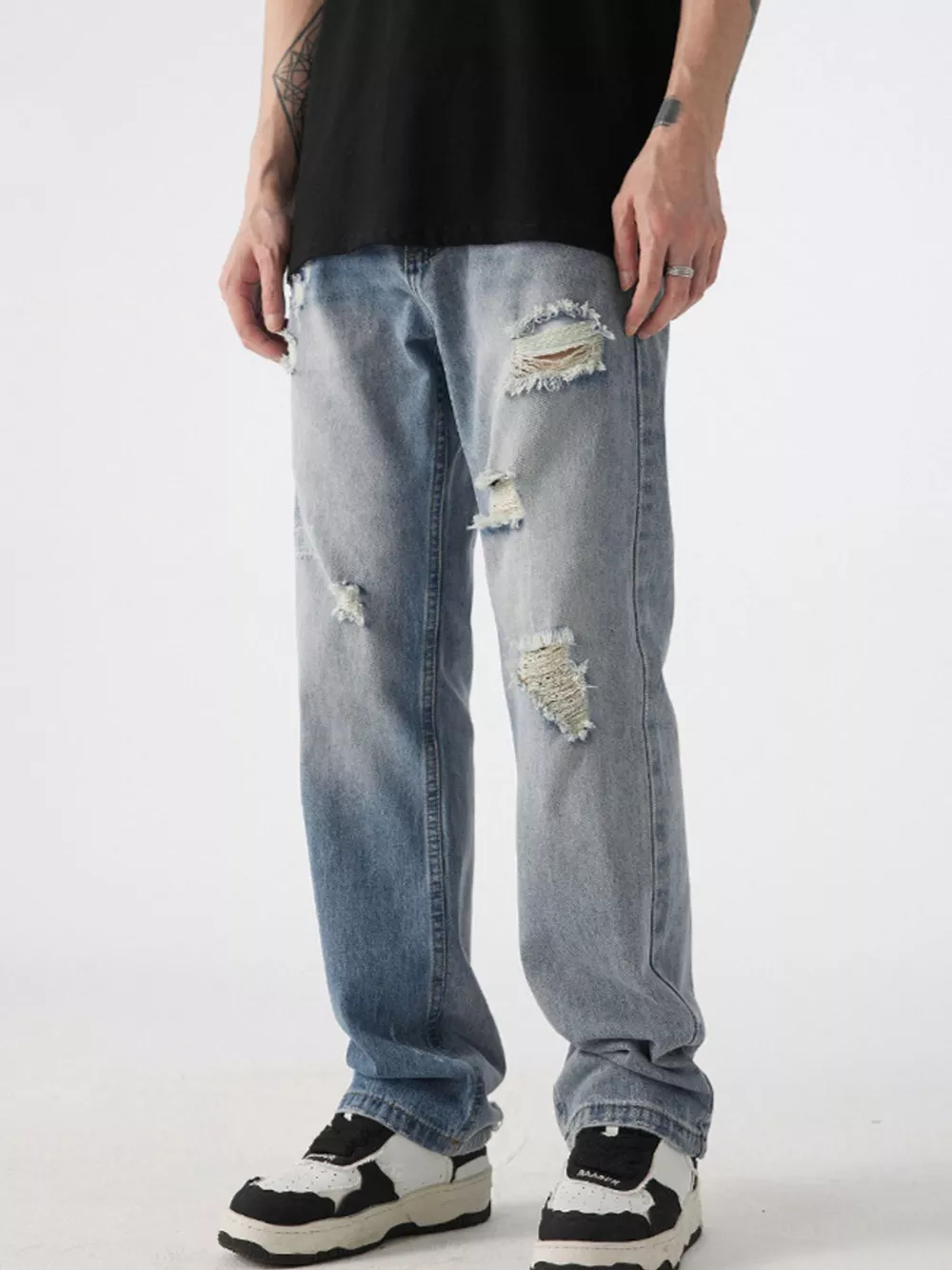 Men's Distressed Wide Leg Jeans, image 3