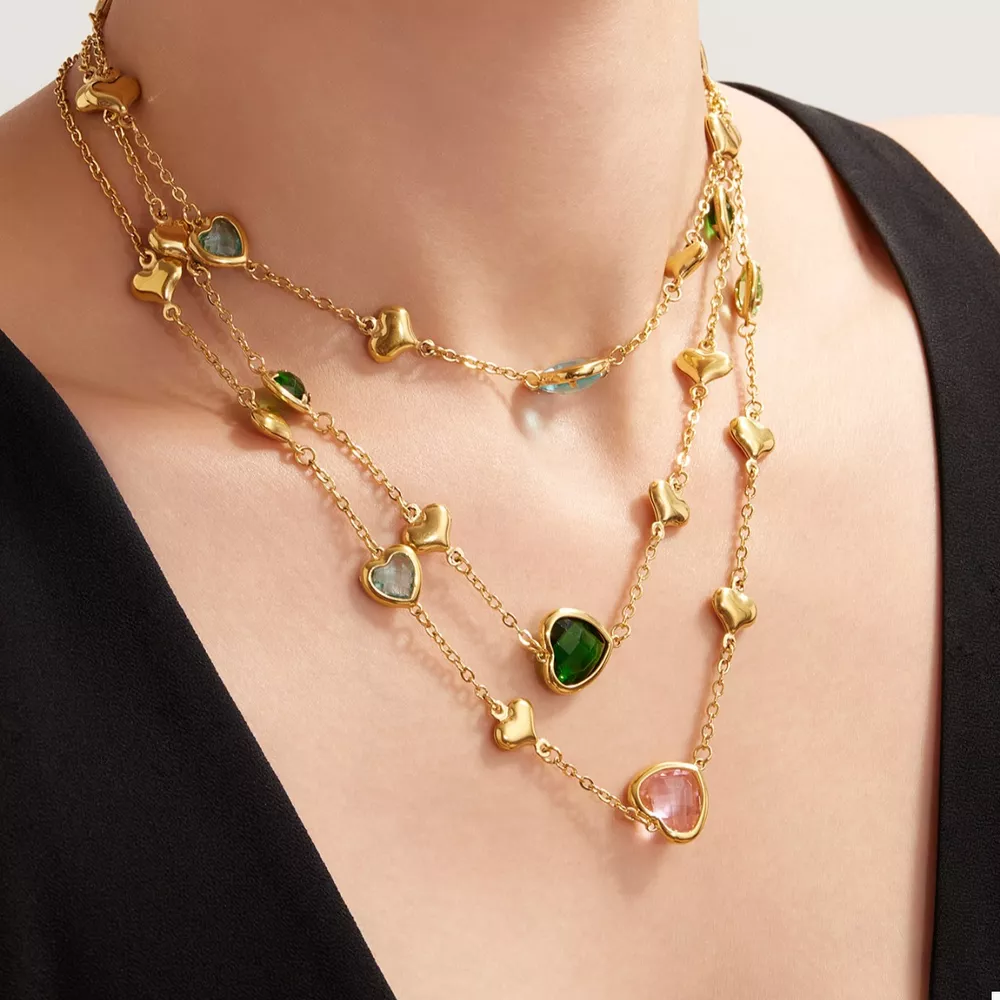 18K Gold-Plated Heart Necklace with Glass Stone, image 4