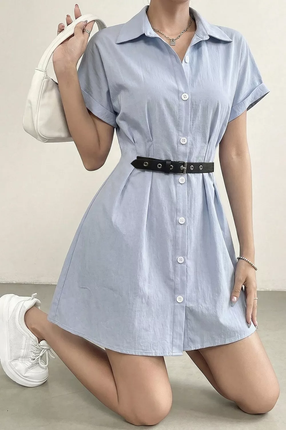 Button Up Short Sleeve Shirt Dress, image 3
