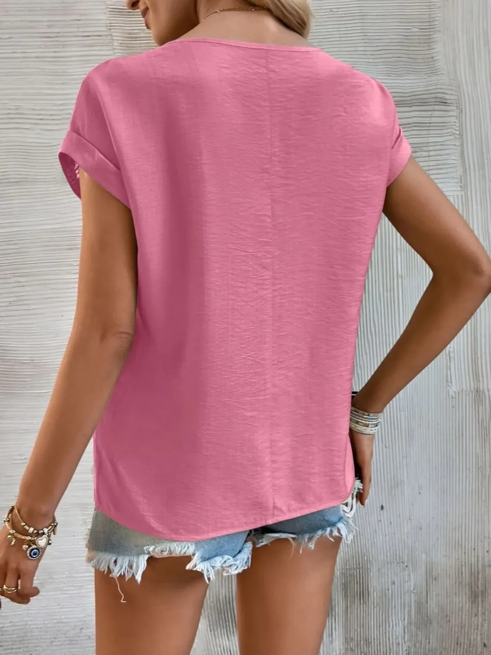Cutout Round Neck Short Sleeve Top, image 15