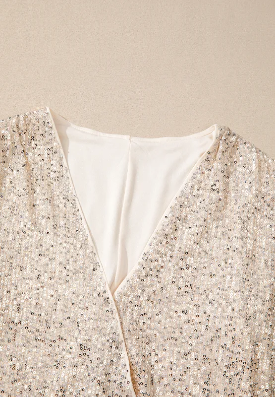 Sequin Surplice Long Sleeve Bodysuit, image 4