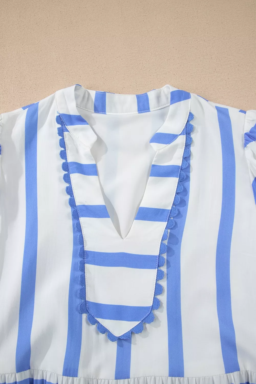 Stripe Ricrac Trim Notched Neck Half Sleeve Vacation Dress, image 8