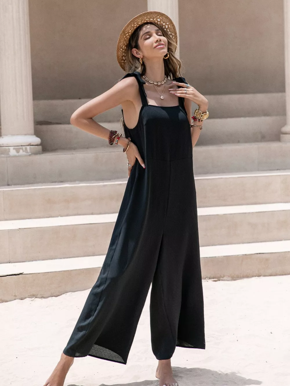 Sleeveless Wide Leg Jumpsuit with Tie Shoulder, image 4