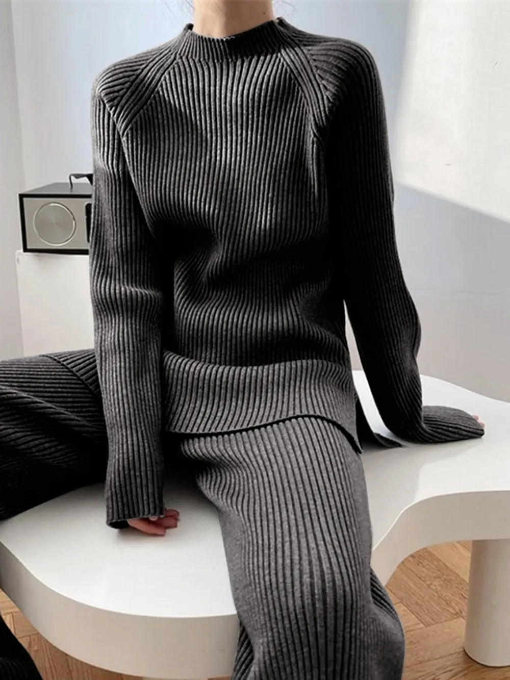 Mock Neck Raglan Sleeve Top and Pants Sweater Set, image 15