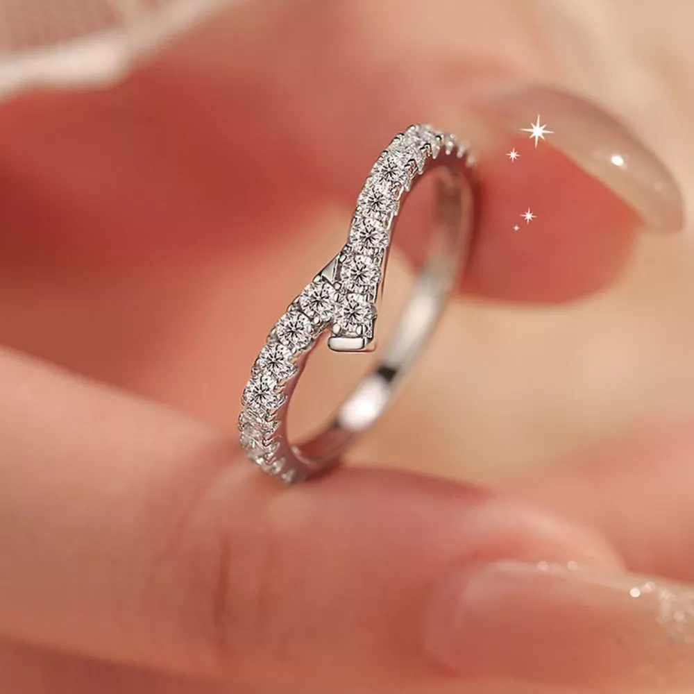 925 Sterling Silver Moissanite Geometric Ring, image 2