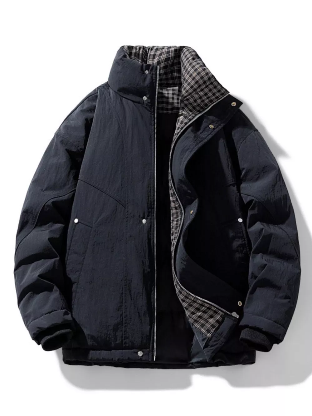 Men's Plus Size Plaid Lined Zip Up Jacket