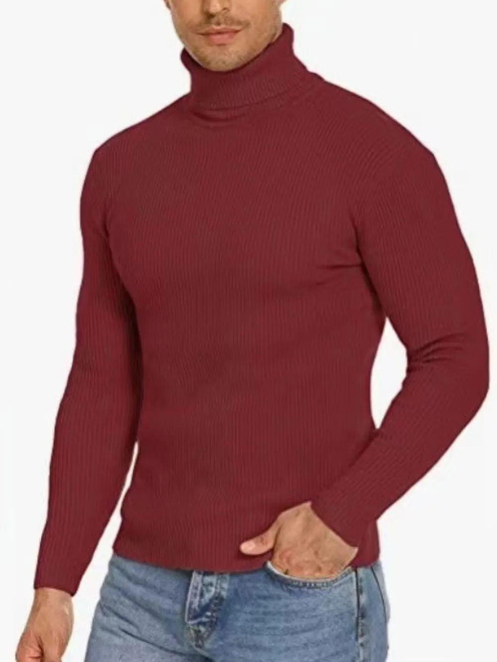 Men's Plus Size Ribbed Turtleneck Long Sleeve Sweater, image 3