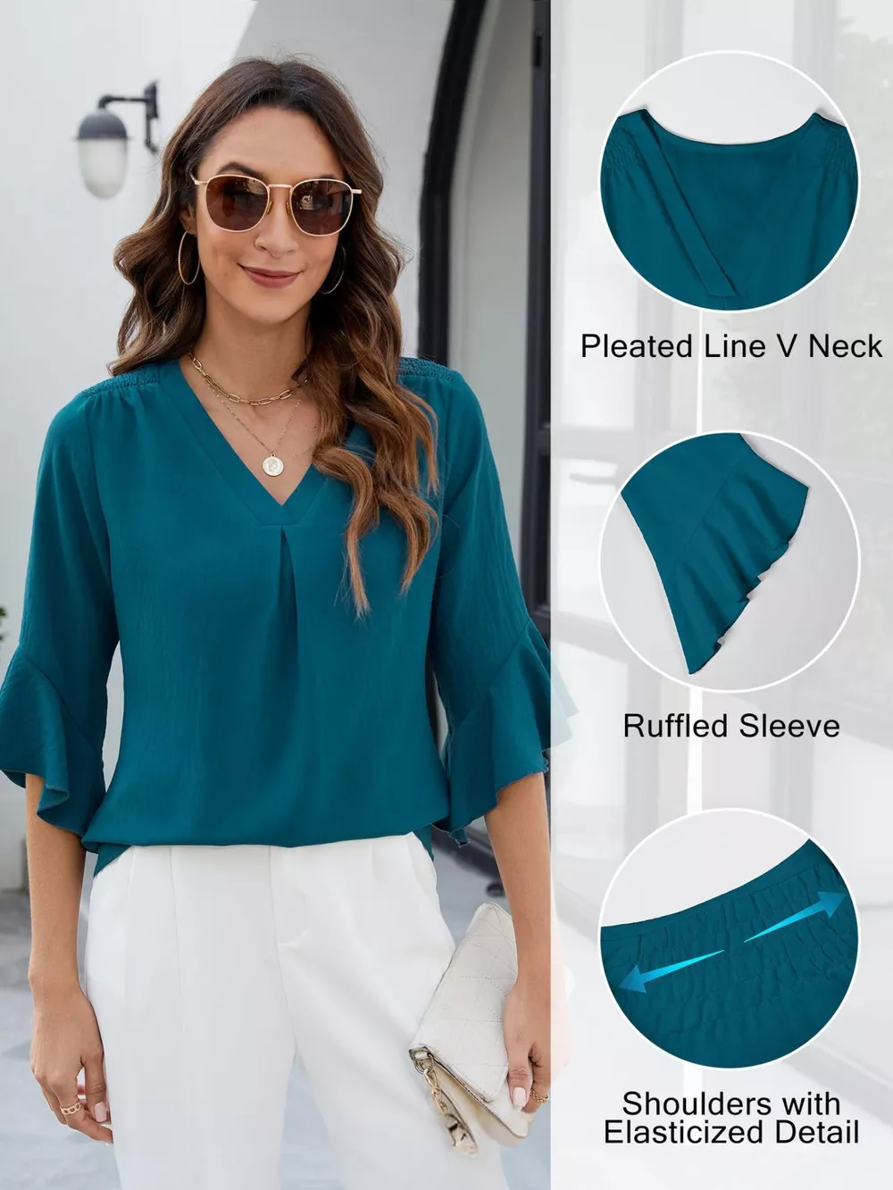 V-Neck Ruffle Sleeve Blouse, image 19