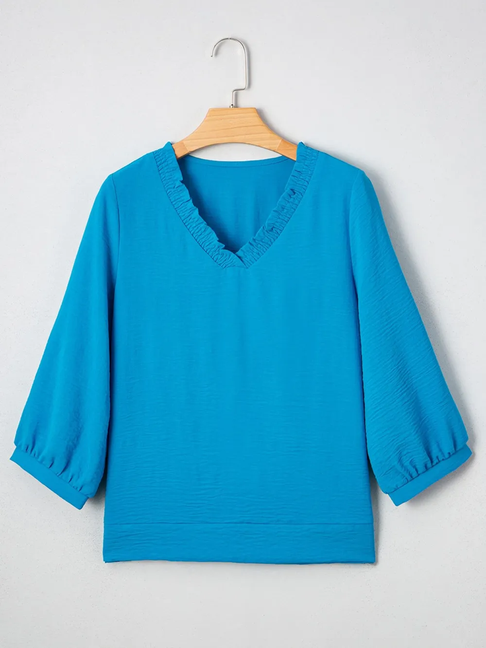 Textured Frill Smocked V-Neck Blouse, image 3