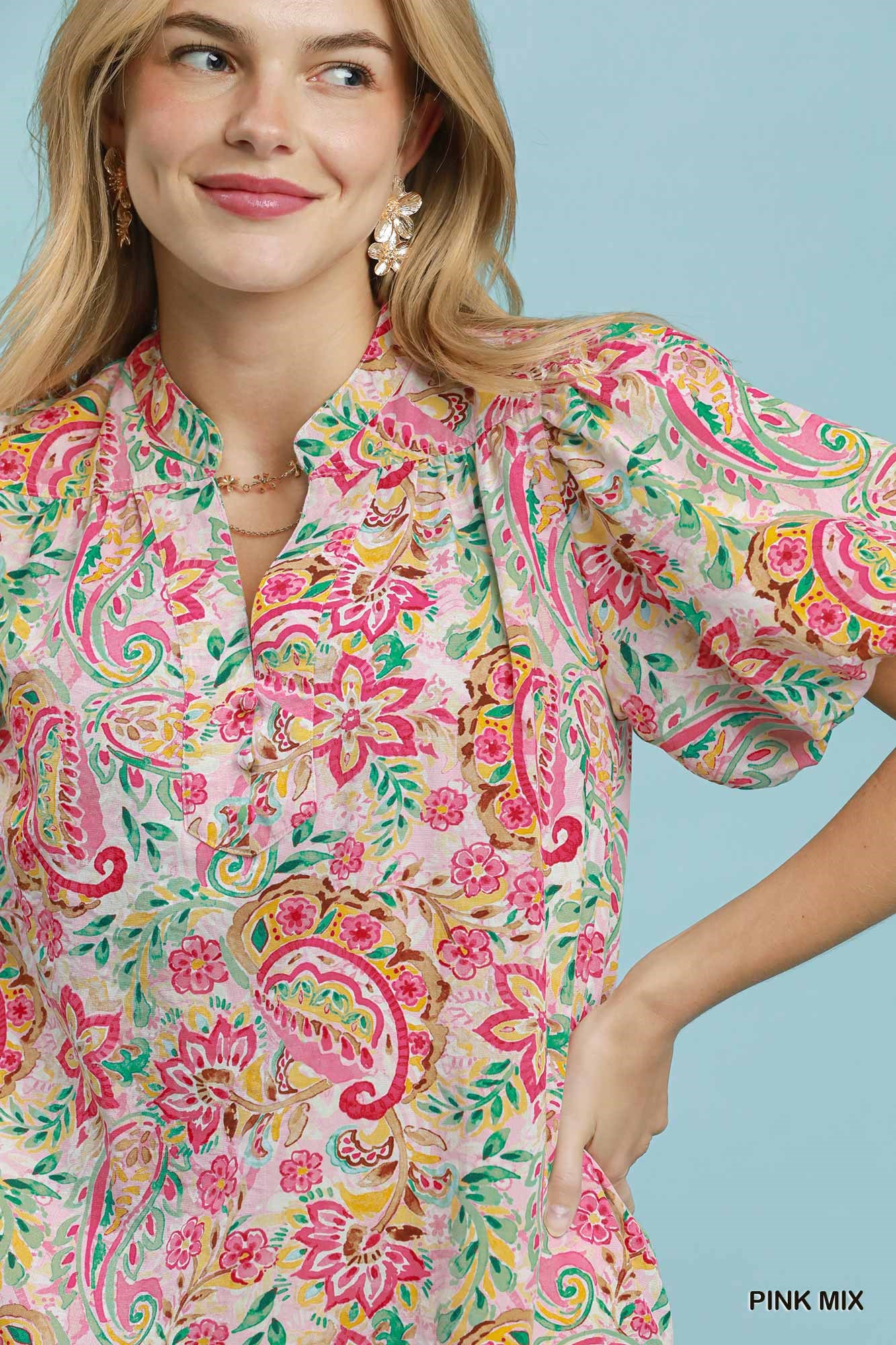 Paisley Floral Puff Sleeve Shift Dress, image 5