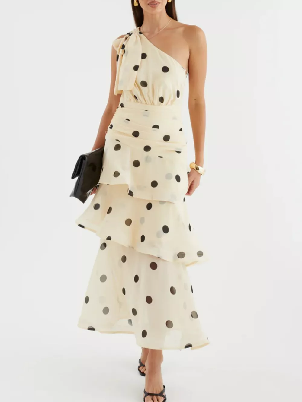 Polka Dot One-Shoulder Ruffle Dress, image 6