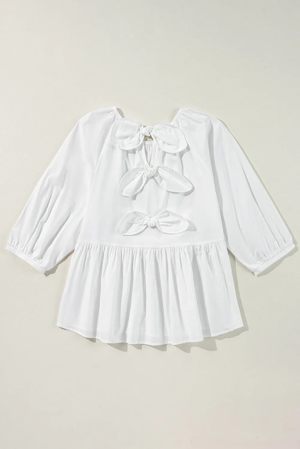 Bow Round Neck Three-Quarter Sleeve Blouse, image 2