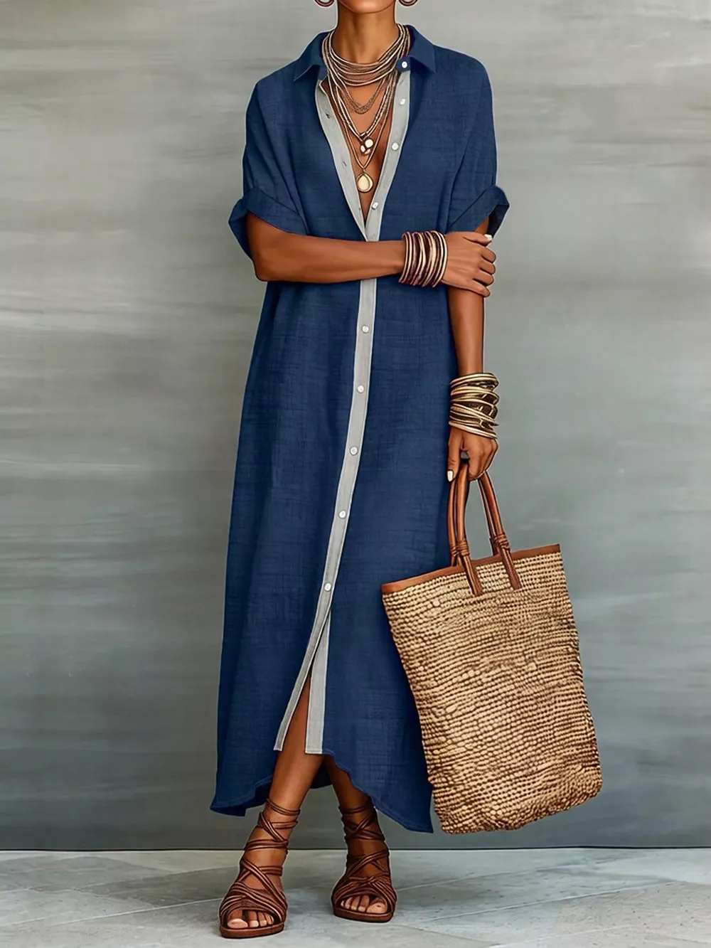 Casual Linen Shirt Dress with Button-Down Front, image 13
