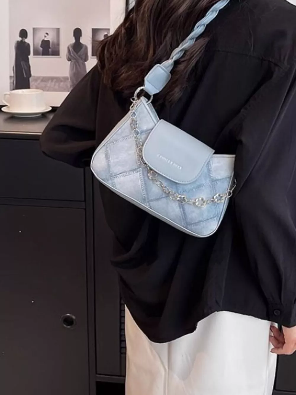 Chain Decor Leather Shoulder Bag, image 11