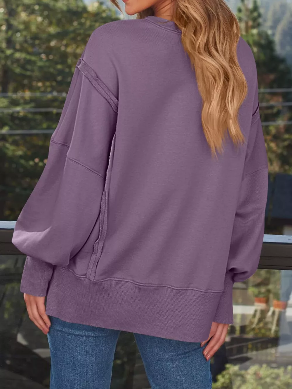 Side Slit Long Sleeve Oversized Sweatshirt, image 32