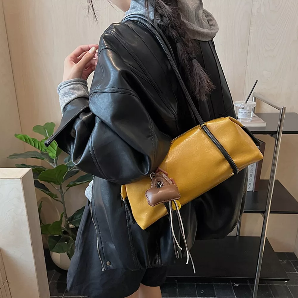 Leather Shoulder Bag with Charm, image 6