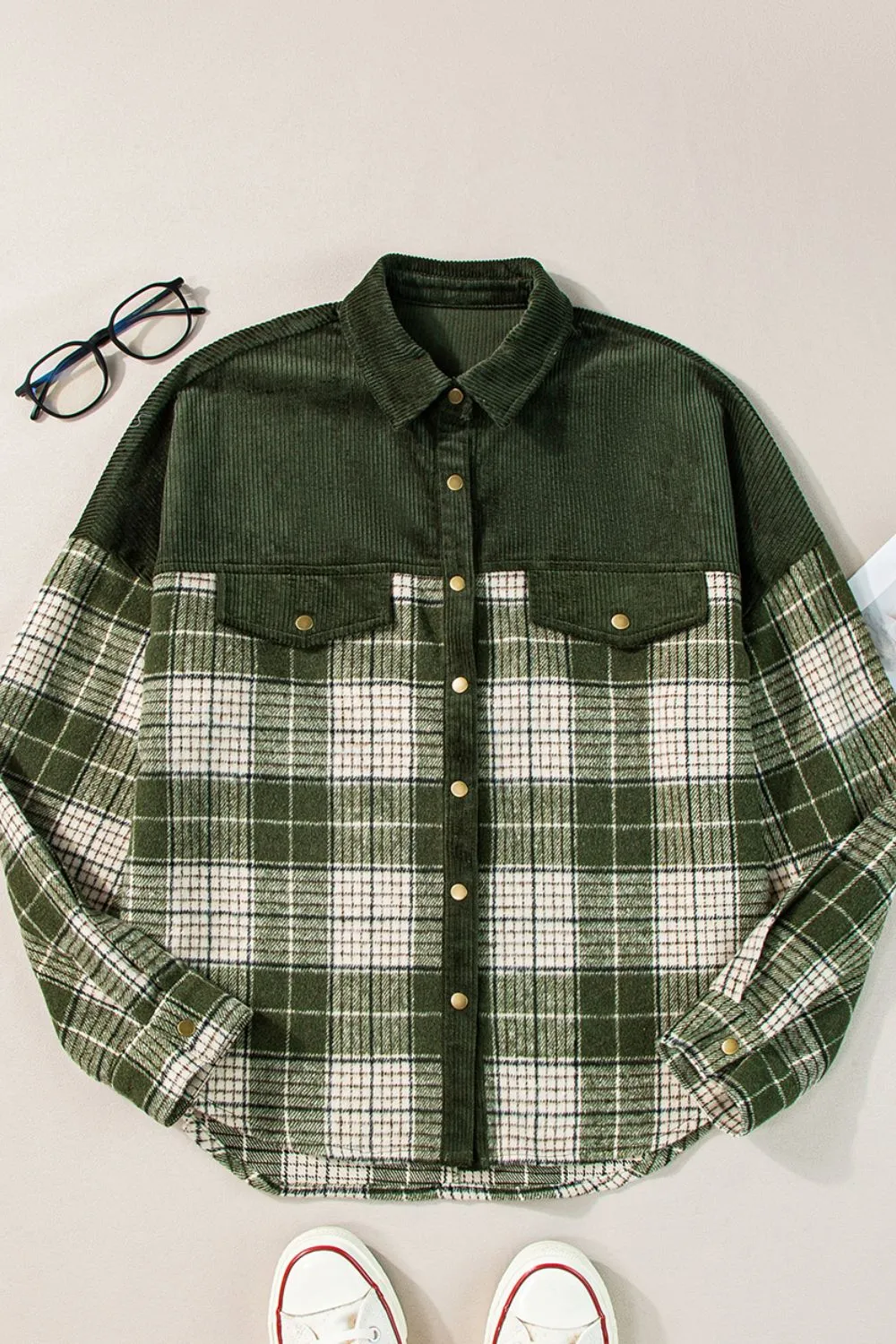 Snap Down Collared Neck Plaid Shacket, image 10