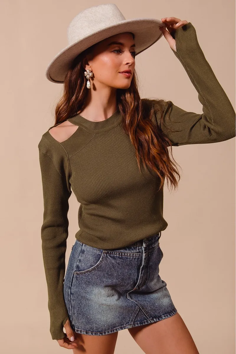 Rib Knit Top with Shoulder Cut Out, image 3